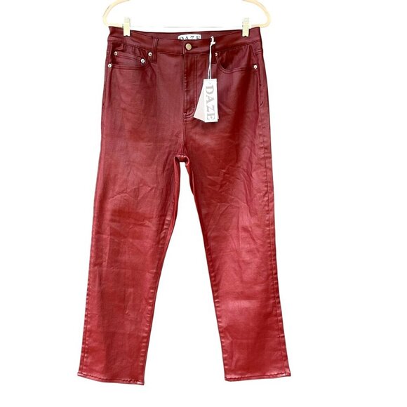 DAZE Daily Driver Coated Cropped Jeans in Wine Lips Womens 32 Burgundy Red NWT - Picture 1 of 16